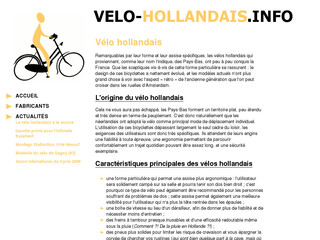 Aperçu visuel du site http://www.velo-hollandais.info