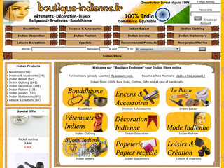 Aperçu visuel du site http://www.boutique-indienne.fr