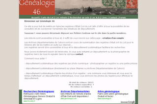 Aperçu visuel du site http://www.genealogie46.com