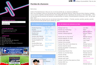 Aperçu visuel du site http://www.paroles2chansons.com