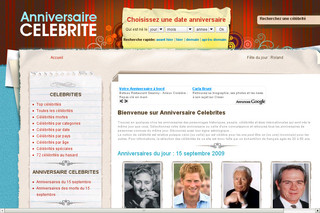 Aperçu visuel du site http://www.anniversaire-celebrite.com
