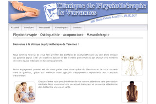 Aperçu visuel du site http://www.cliniquedephysiotherapiedevarennes.ca/